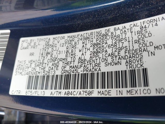 Toyota Tacoma Base V6 2014 3TMLU4ENXEM152613 Image 9