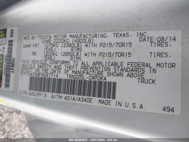 5TFTX4CN9FX047714 Toyota Tacoma