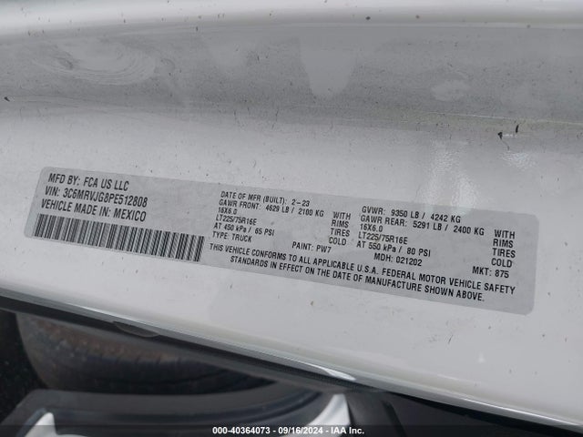 3C6MRVJG8PE512808 RAM Promaster 3500 Cargo Van High Roof 159 Wb Ext