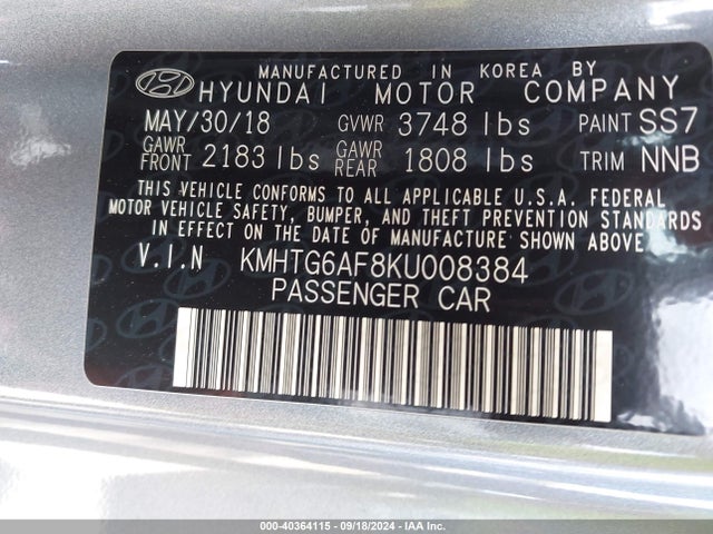 Hyundai Veloster 2.0 2019 KMHTG6AF8KU008384 Image 9