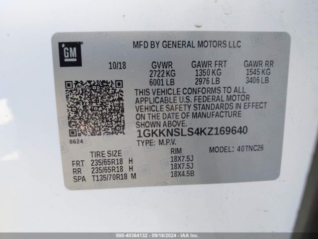 1GKKNSLS4KZ169640 GMC Acadia Sle-2