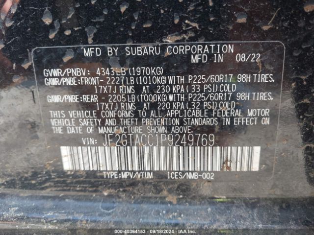 JF2GTACC1P9249769 Subaru Crosstrek Premium