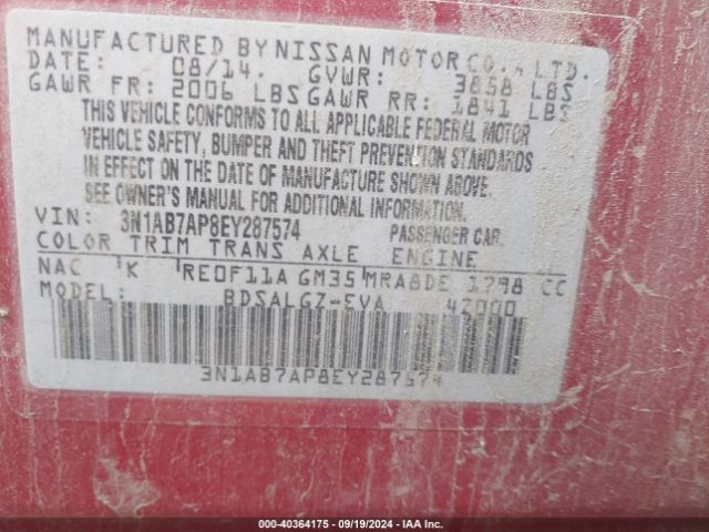 3N1AB7AP8EY287574 Nissan SENTRA SL