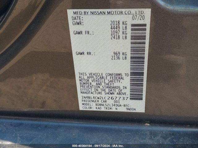 1N4BL4CW2LC267737 Nissan Altima Sr Intelligent Awd