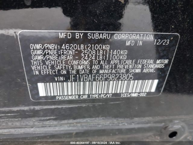 JF1VBAF66P9823805 Subaru Wrx Premium