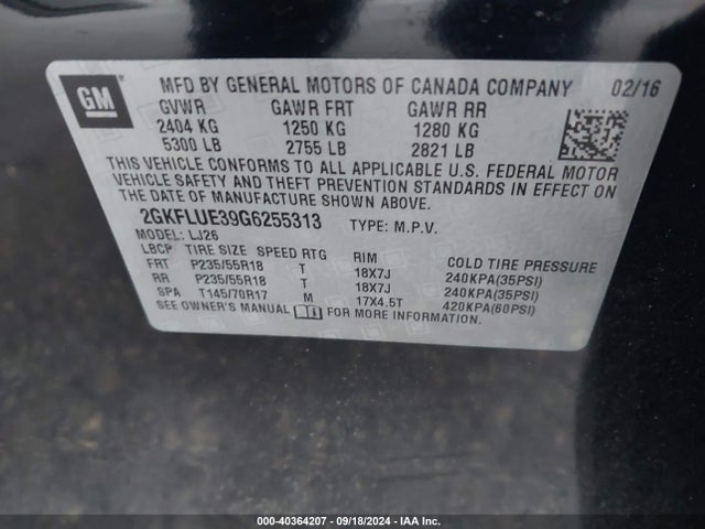 2GKFLUE39G6255313 GMC Terrain Slt