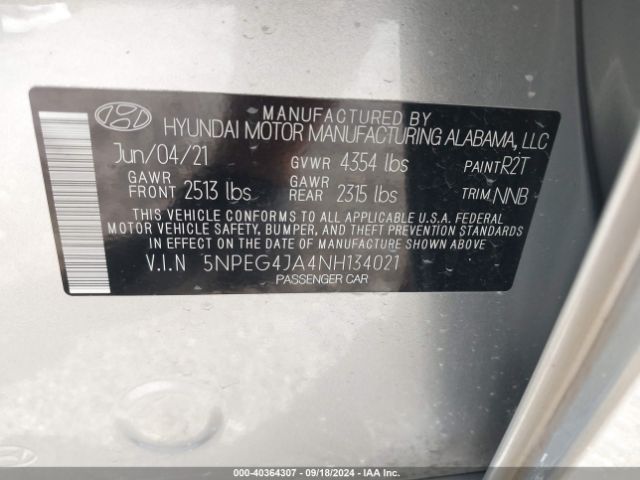 Hyundai SONATA SE 2022 5NPEG4JA4NH134021 Image 9