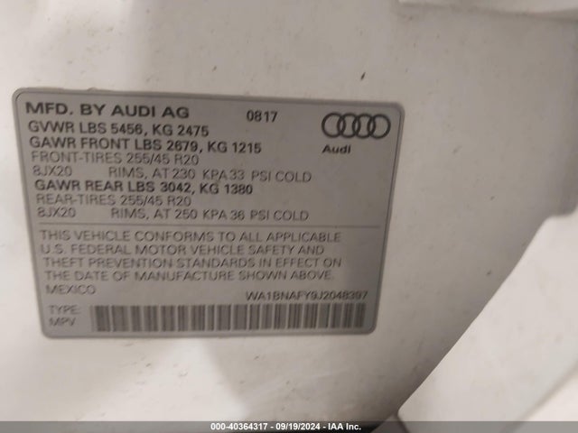 WA1BNAFY9J2048397 Audi Q5 2.0t Premium/2.0t Tech Premium