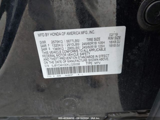 5J8YD4H30KL025058 Acura Mdx Standard