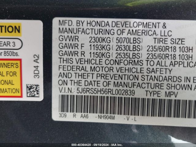 5J6RS5H56RL002839 Honda Cr-v Hybrid Sport
