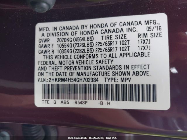 2HKRM4H54GH702984 Honda CR-V EX