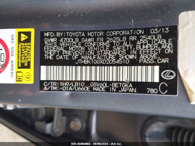Aukcja sprzedaży 2013 Lexus Es 350, vin: JTHBK1GGXD2054510, numer aukcji: 40364462