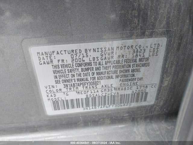 Nissan SENTRA S 2015 3N1AB7AP6FY306821 Image 9