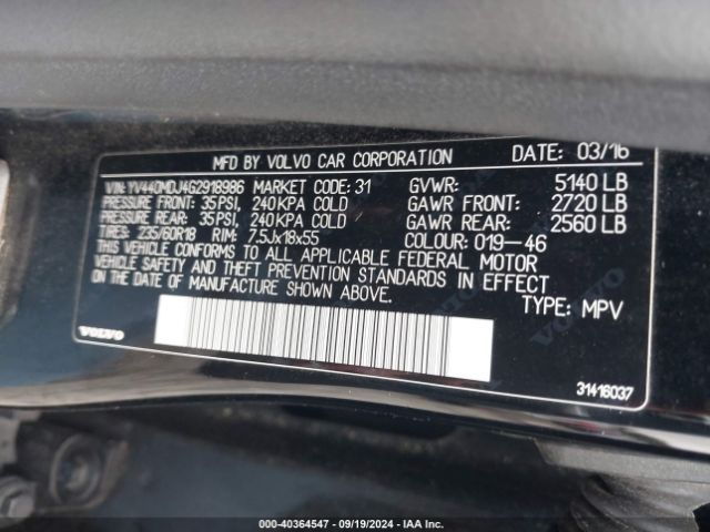 YV440MDJ4G2918986 Volvo Xc60 T5 Drive-e
