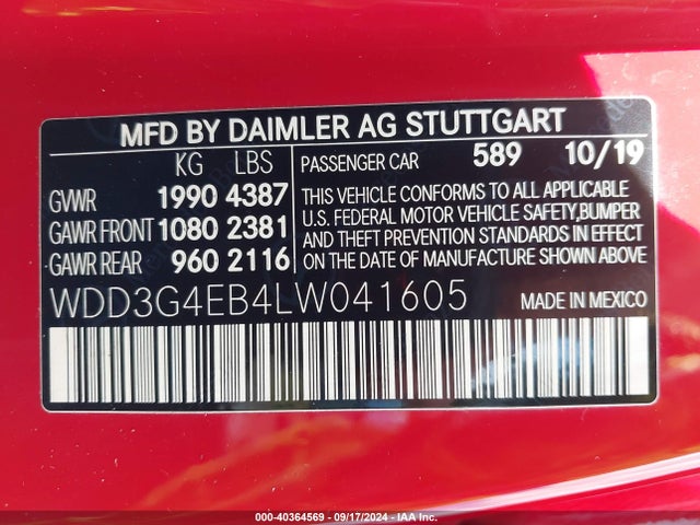 WDD3G4EB4LW041605 Mercedes-Benz A 220