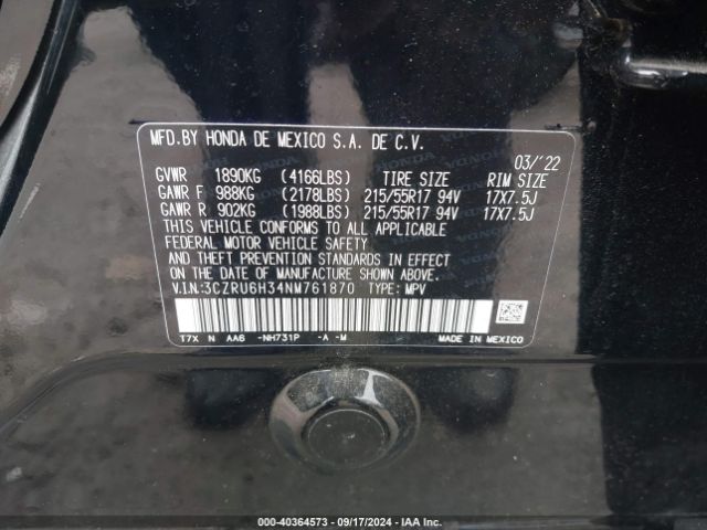 3CZRU6H34NM761870 Honda Hr-v Awd Lx