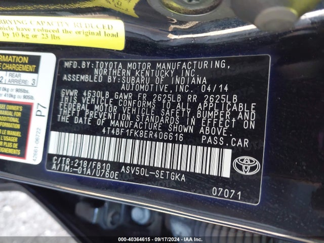 Toyota CAMRY XLE 2014 4T4BF1FK8ER406616 Image 9