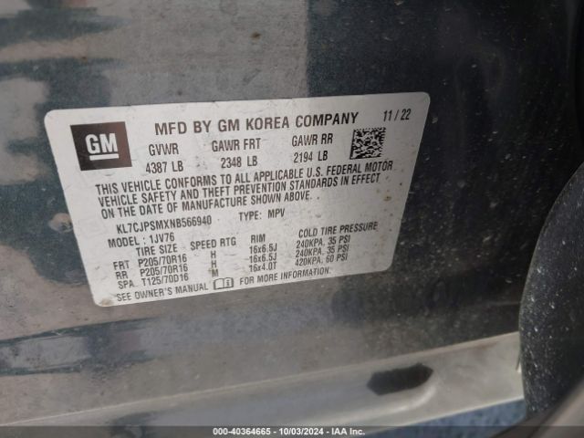 KL7CJPSMXNB566940 Chevrolet Trax Awd Lt