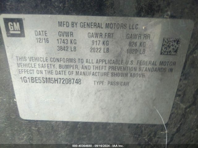 1G1BE5SM5H7208748 Chevrolet Cruze Lt Auto