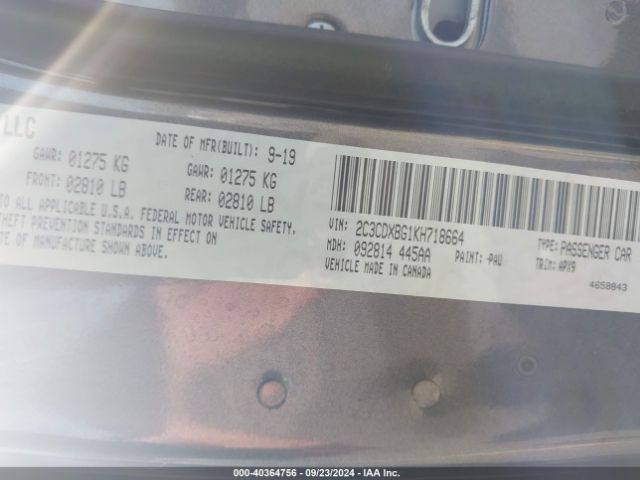 2C3CDXBG1KH718664 Dodge Charger Sxt Rwd