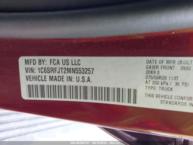 1C6SRFJT2MN553257 RAM 1500 Laramie  4x4 5'7 Box