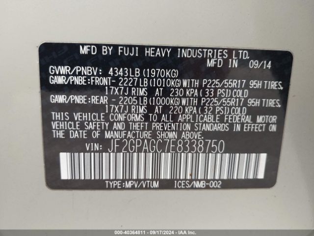 JF2GPAGC7E8338750 Subaru Xv Crosstrek 2.0i Limited