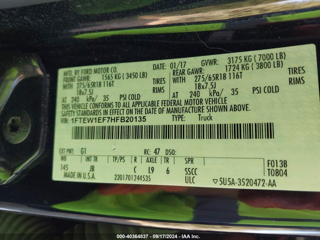 Ford F-150 Xlt 2017 1FTEW1EF7HFB20135 Image 9