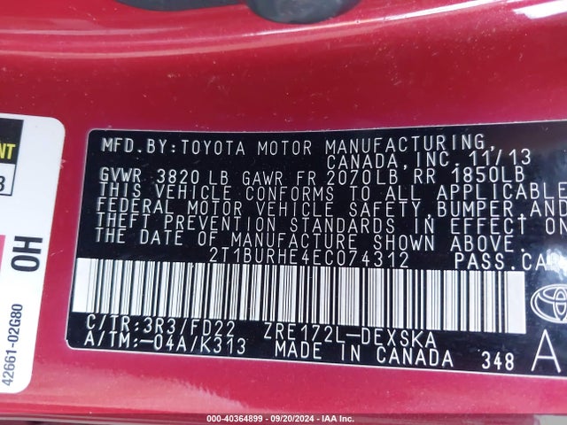 Toyota Corolla S Plus 2014 2T1BURHE4EC074312 Image 9