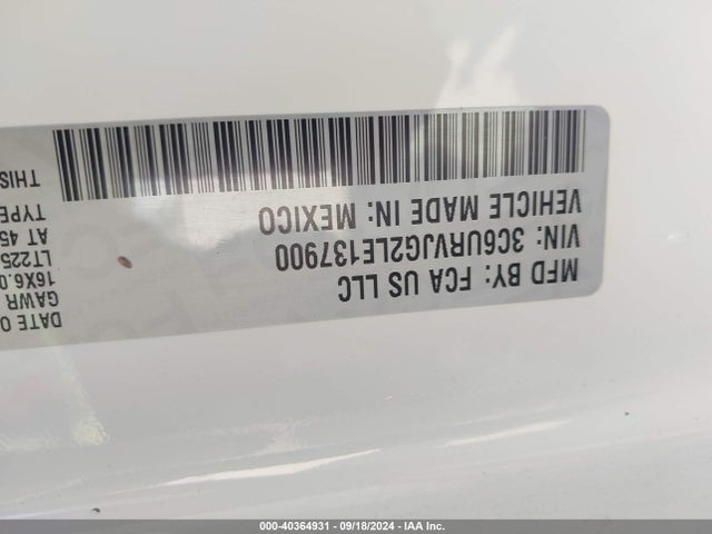 3C6URVJG2LE137900 RAM Promaster 3500 Cargo Van High Roof 159 Wb Ext