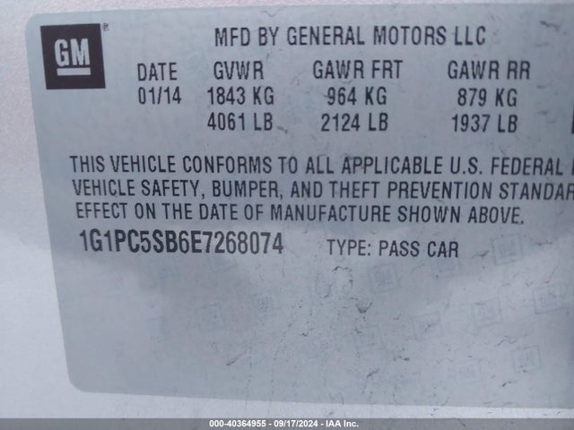 Chevrolet Cruze 1lt Auto 2014 1G1PC5SB6E7268074 Image 9