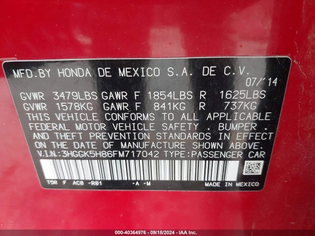 Honda Fit Ex/ex-l 2015 3HGGK5H86FM717042 Image 9