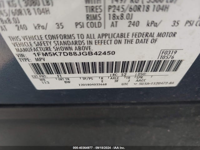 Ford EXPLORER XLT 2018 1FM5K7D88JGB42450 Image 9