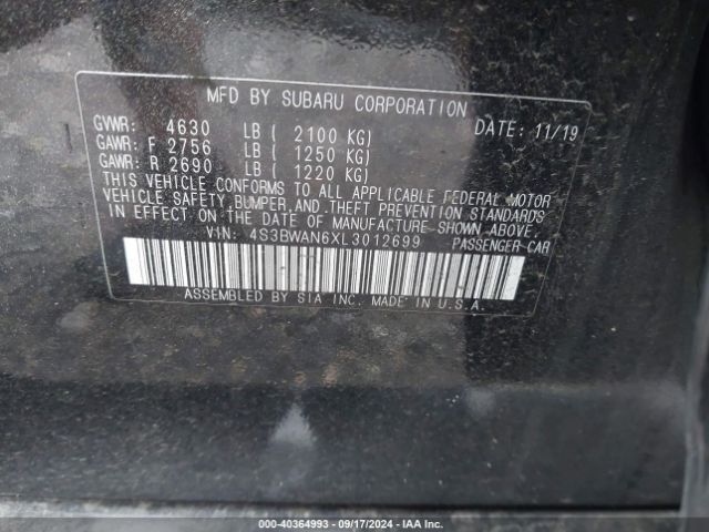 4S3BWAN6XL3012699 Subaru Legacy Limited