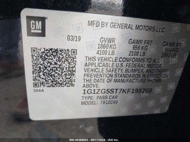 1G1ZG5ST7KF195269 Chevrolet MALIBU RS