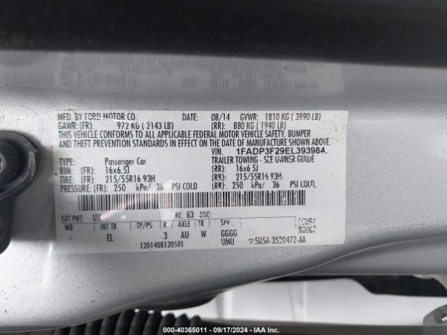 1FADP3F29EL393984 Ford FOCUS SE