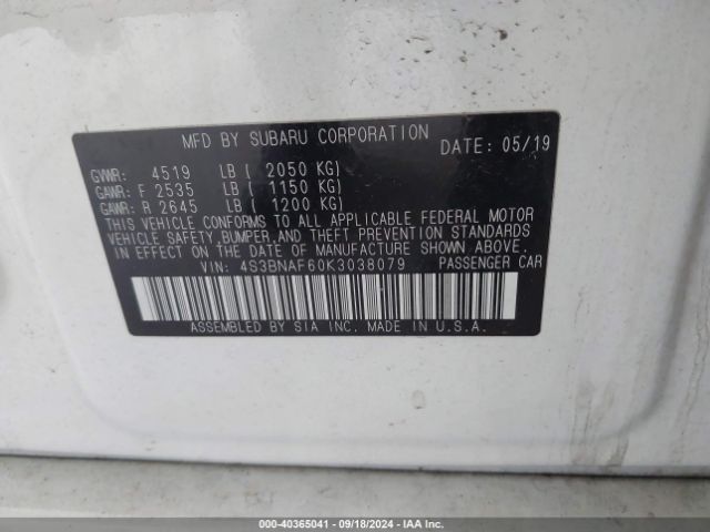 4S3BNAF60K3038079 Subaru Legacy 2.5i Premium