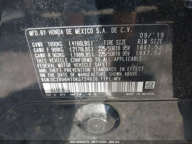 3CZRU6H10KG734626 Honda HR-V SPORT
