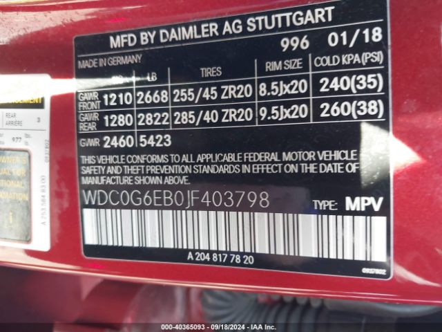 WDC0G6EB0JF403798 Mercedes-Benz Amg Glc 43 4matic