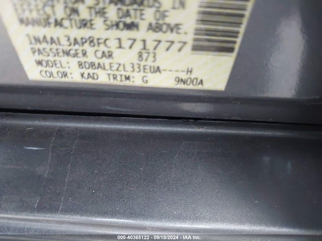 Nissan Altima 2.5 S 2015 1N4AL3AP8FC171777 Image 9