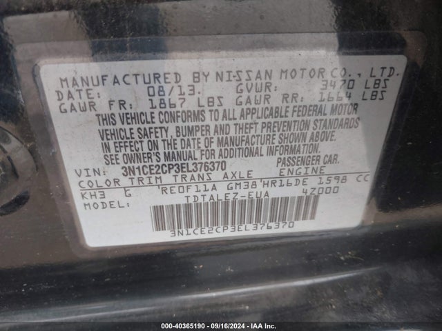 Nissan Versa Note Sv 2014 3N1CE2CP3EL376370 Image 9