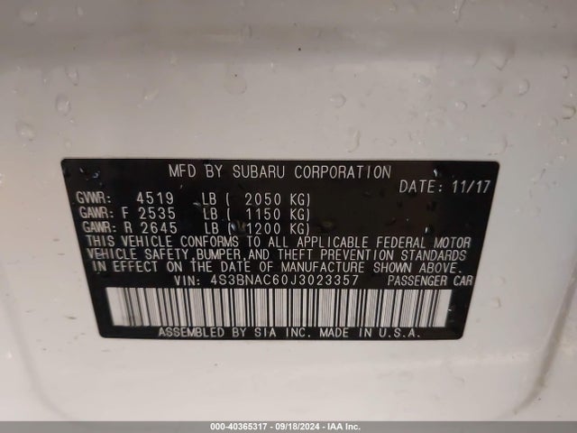 4S3BNAC60J3023357 Subaru Legacy Premium