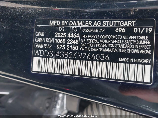 WDDSJ4GB2KN766036 Mercedes-Benz CLA 250 4MATIC