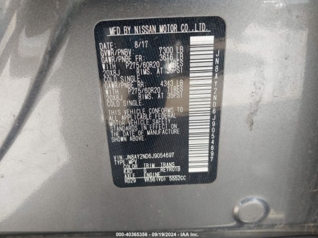 JN8AY2ND6J9054697 Nissan Armada Sl