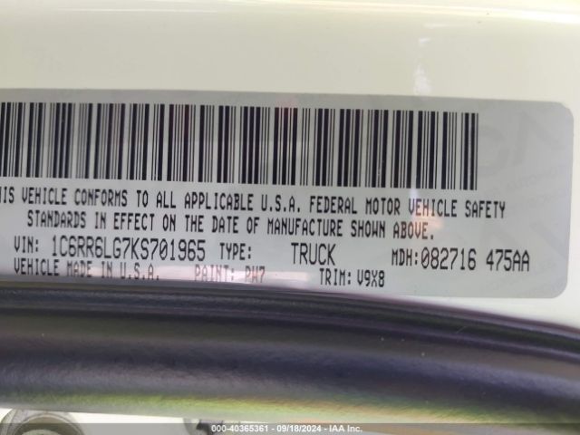 1C6RR6LG7KS701965 RAM 1500 Classic Warlock  4x2 5'7 Box