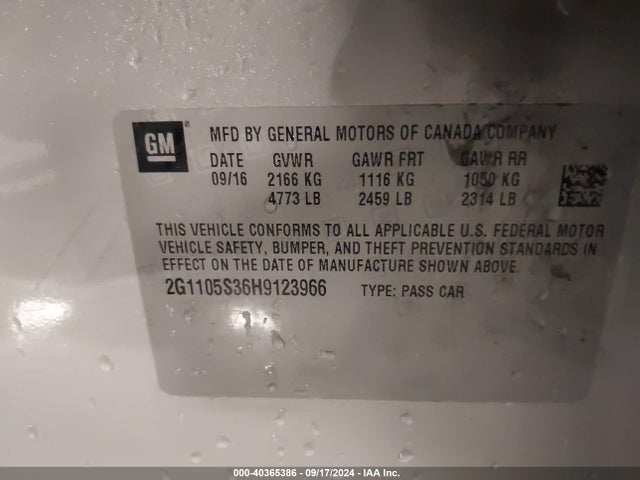 Chevrolet IMPALA 1LT 2017 2G1105S36H9123966 Image 9