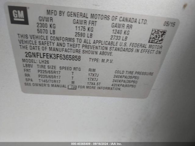 2GNFLFEK3F6365858 Chevrolet EQUINOX 1LT