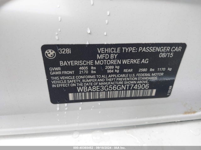 BMW 328i Xdrive 2016 WBA8E3G56GNT74906 Image 9