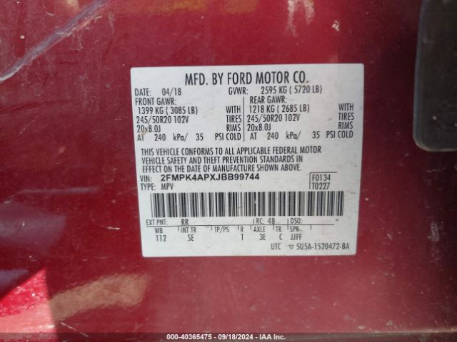2FMPK4APXJBB99744 Ford EDGE SPORT