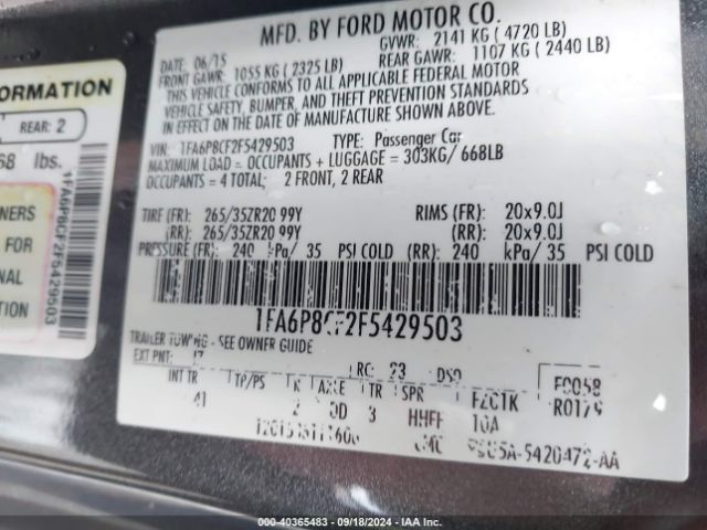 1FA6P8CF2F5429503 Ford Mustang Gt Premium