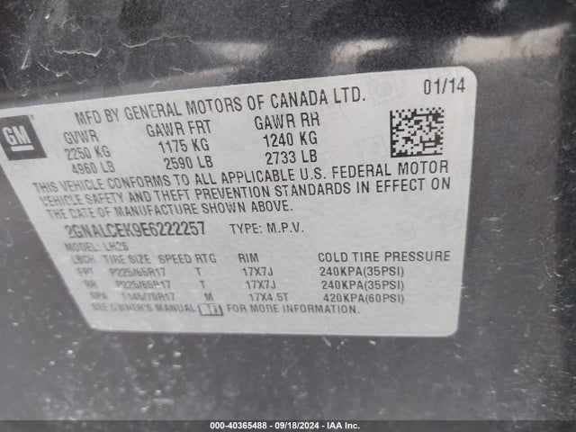Chevrolet Equinox 2lt 2014 2GNALCEK9E6222257 Image 9
